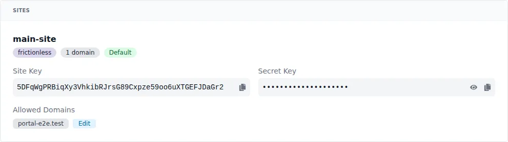 get your site key from the Portal User Info